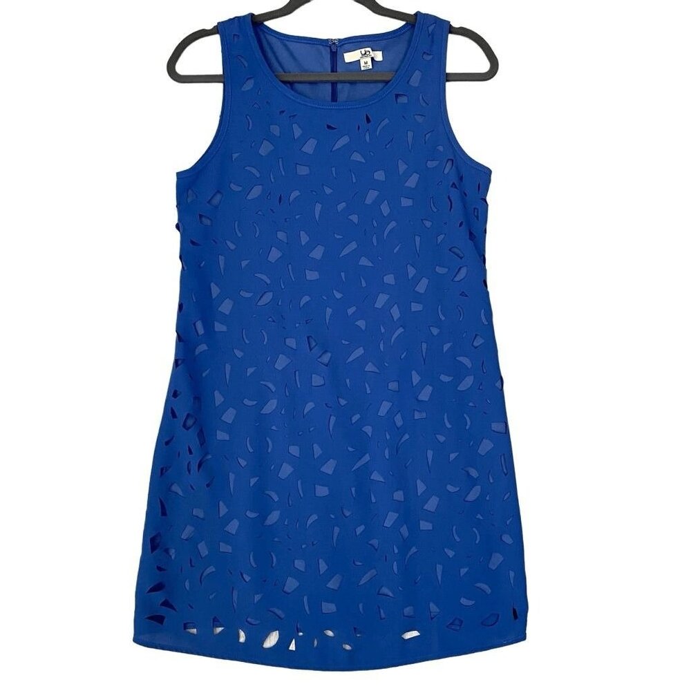 Ya Los Angeles Royal Blue Sleeveless Shift Dress, Laser Cut Out Details Size M